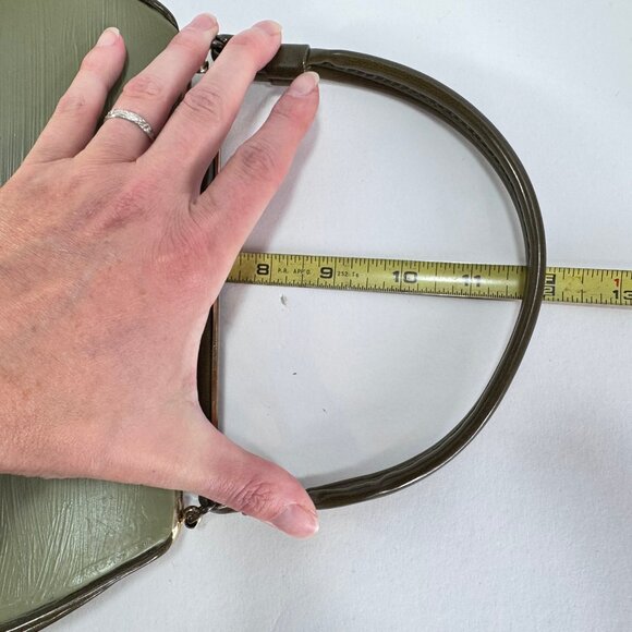 Vtg 1960's Two Tone Green Vinyl Single Top Handle Chunky Closure Purse - Picture 6 of 9